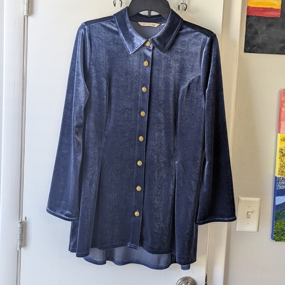 Soft Surroundings Tops - Soft Surroundings Enchanted Velvet Blue Blouse Size Large NWT